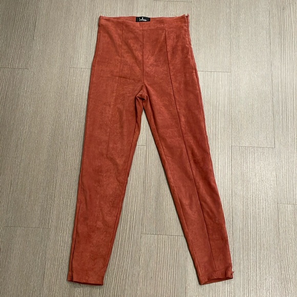 Dear Friends Rust Red Vegan Suede High Waisted Pants - Picture 8 of 13